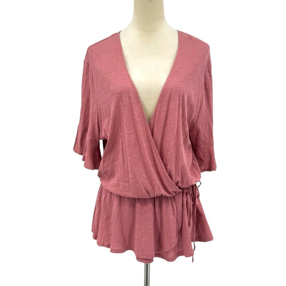 Women’s Dusty Rose Wrap-Front Peplum Top